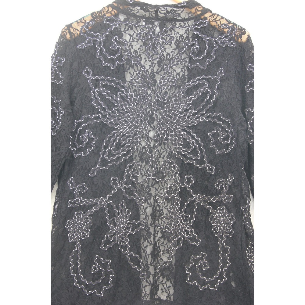 Once Again Open Front Top L Cardigan Embroidery Black Floral Whimsygoth Witchy - Picture 12 of 14